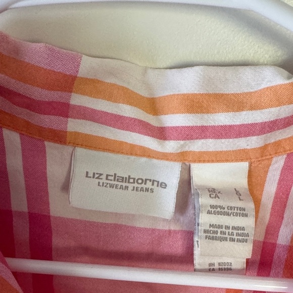 Liz Claiborne Pink Plaid Button Down Shirt / A62 - Picture 3 of 5